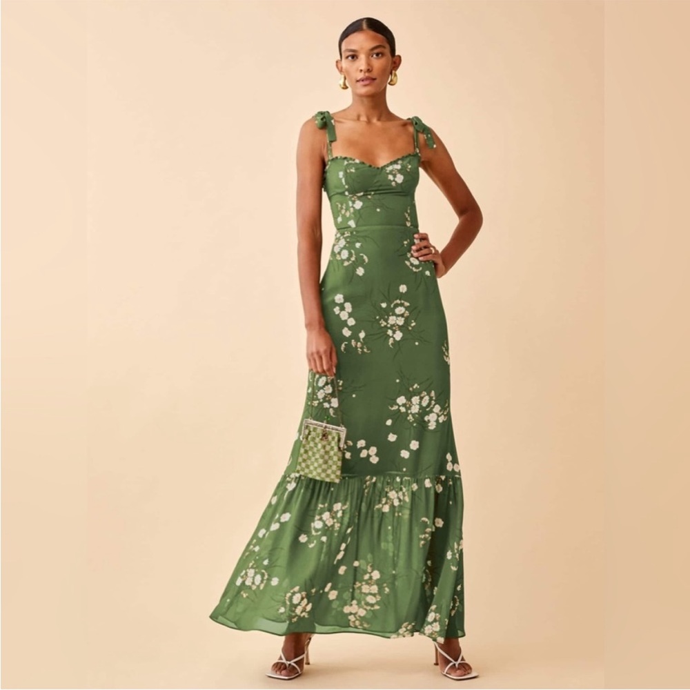 Reformation Green Floral Maxi Dress